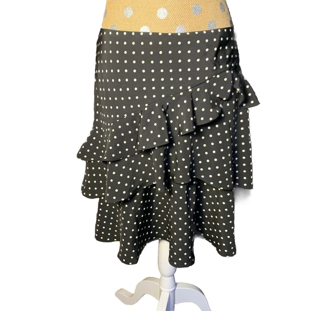 Lauren Ralph Lauren Womens polka dot 3-tier ruffle skirt Sz 8 Minimalist Black